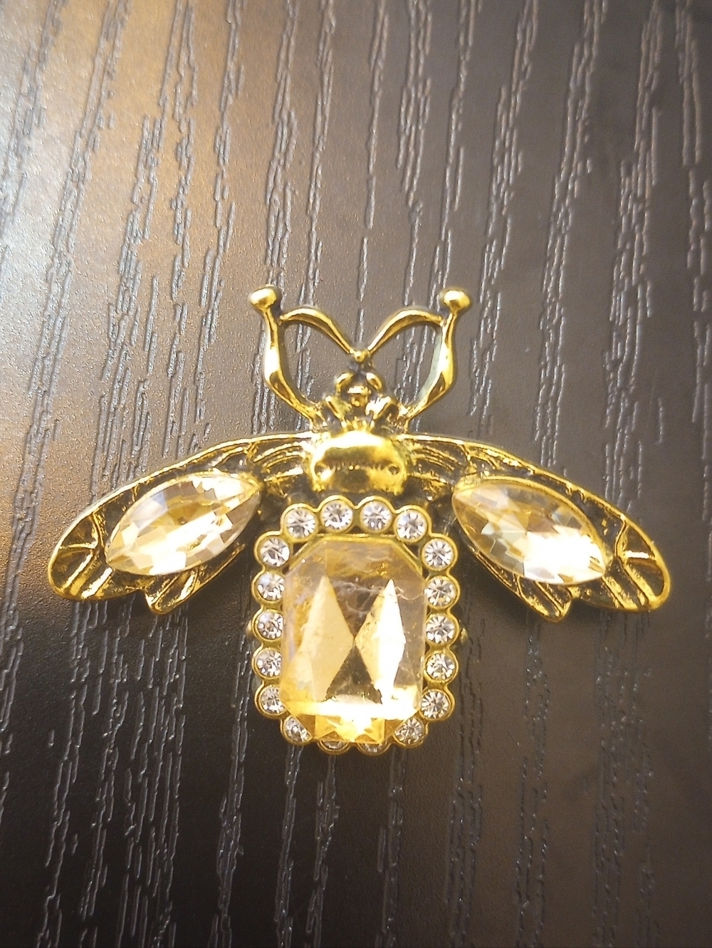 Golden Bee Rhinestone Brooch Pin - Picture 2 of 6